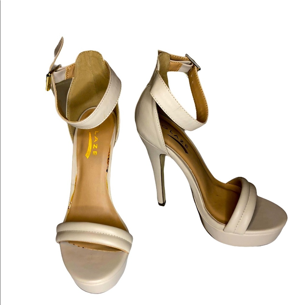 Beige Open Toe Heels with Ankle Strap